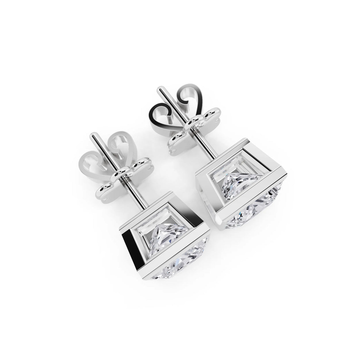 Bezel Princess Lab Grown Diamond Stud Earrings, top view