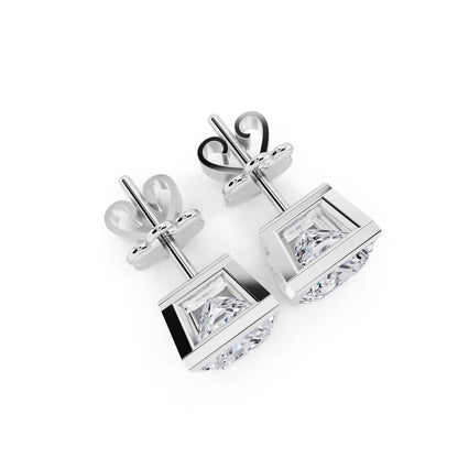 Bezel Princess Lab Grown Diamond Stud Earrings, top view