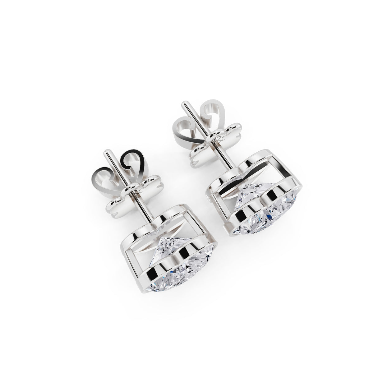 Bezel heart cut diamond stud earrings top view