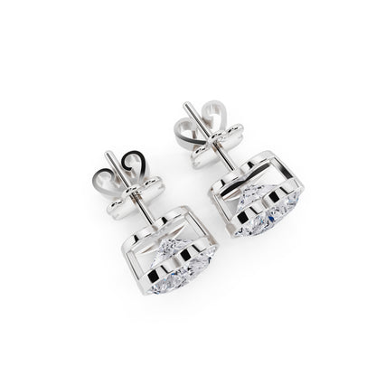 Bezel heart cut diamond stud earrings top view