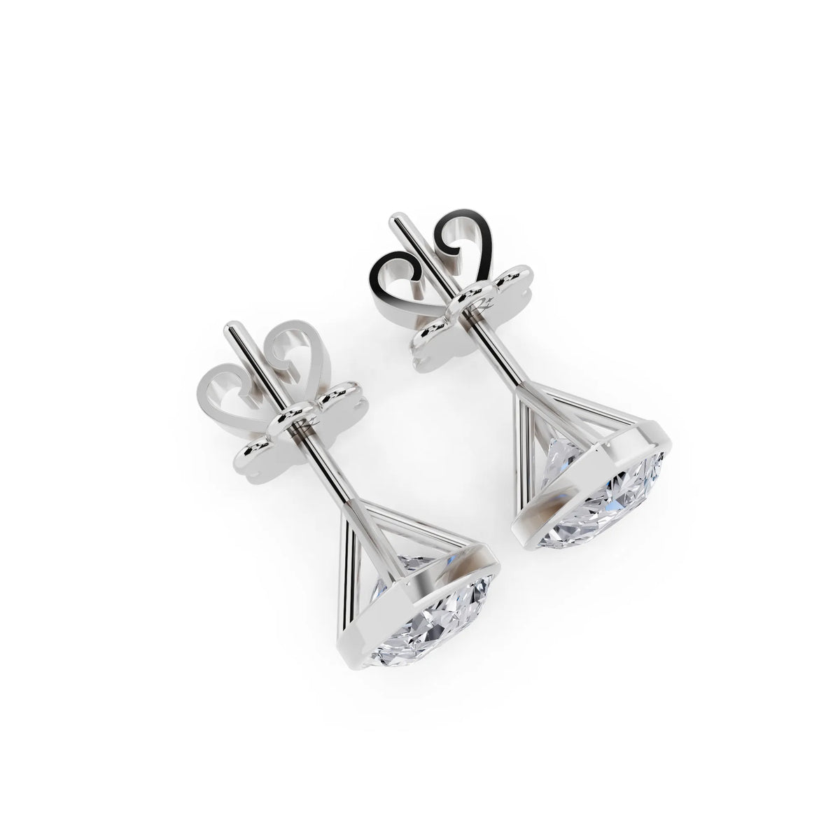 Martini Bezel Pear Lab Grown Diamond Stud Earrings, top view