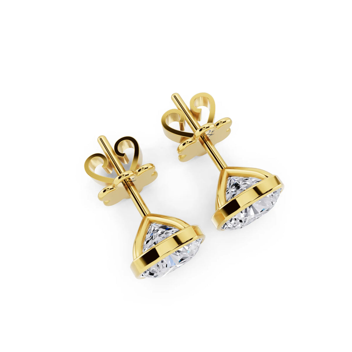 10K Yellow Gold Martini Bezel Cushion Lab Grown Diamond Stud Earrings, top view