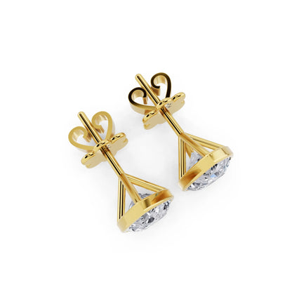 Yellow Gold Martini Bezel Pear Lab Grown Diamond Stud Earrings, top view
