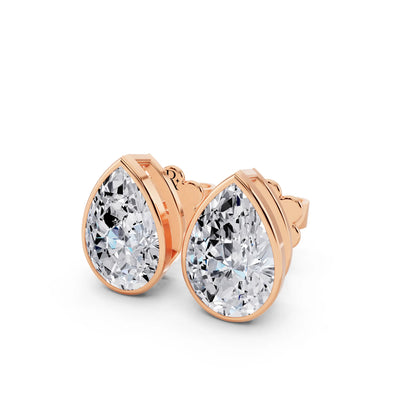 Rose Gold Bezel Pear Lab Grown Diamond Stud Earrings, close-up