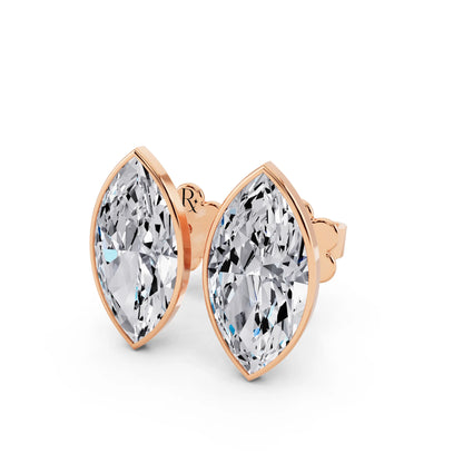 Rose Gold Martini Bezel Marquise Lab Grown Diamond Stud Earrings, close-up