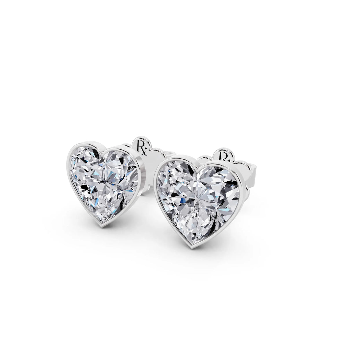 Martini Bezel Heart Lab Grown Diamond Stud Earrings, close-up