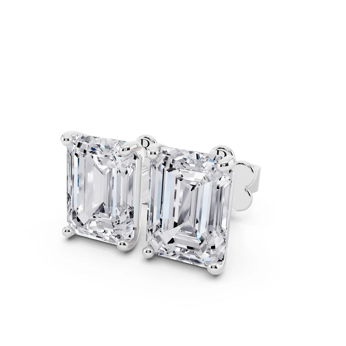Martini Emerald Lab Grown Diamond Stud Earrings, close-up
