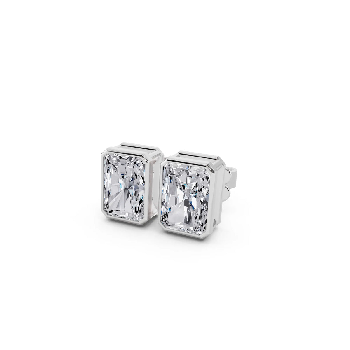 Bezel Radiant Lab Grown Diamond Stud Earrings, close-up