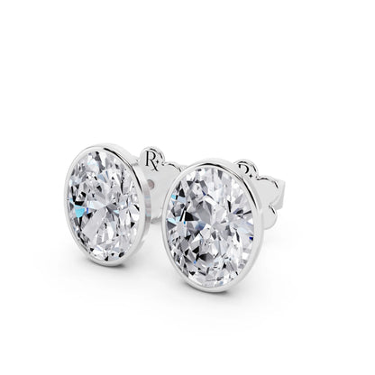 Martini Bezel Oval Lab Grown Diamond Stud Earrings, close-up