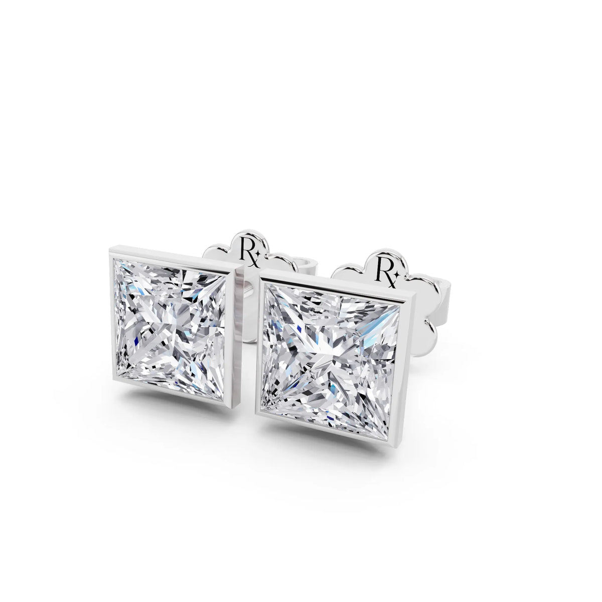Martini Bezel Princess Lab Grown Diamond Stud Earrings, close-up