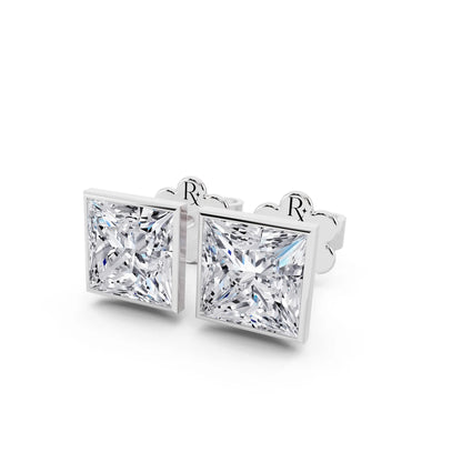 Martini Bezel Princess Lab Grown Diamond Stud Earrings, close-up