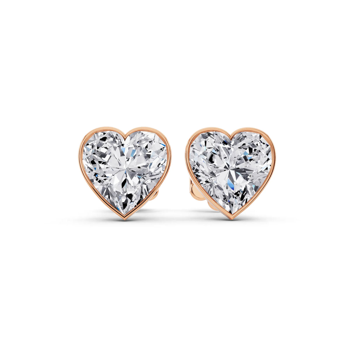 Rose Gold Martini Bezel Heart Lab Grown Diamond Stud Earrings, front view