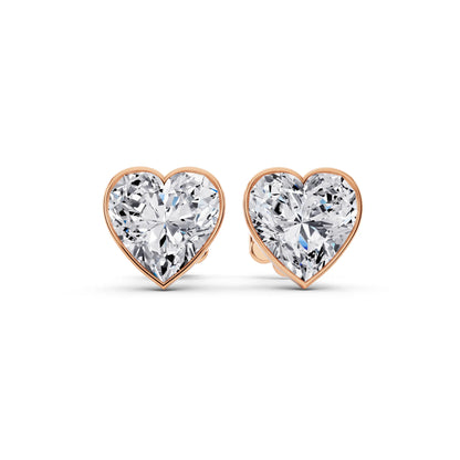 Rose Gold Martini Bezel Heart Lab Grown Diamond Stud Earrings, front view