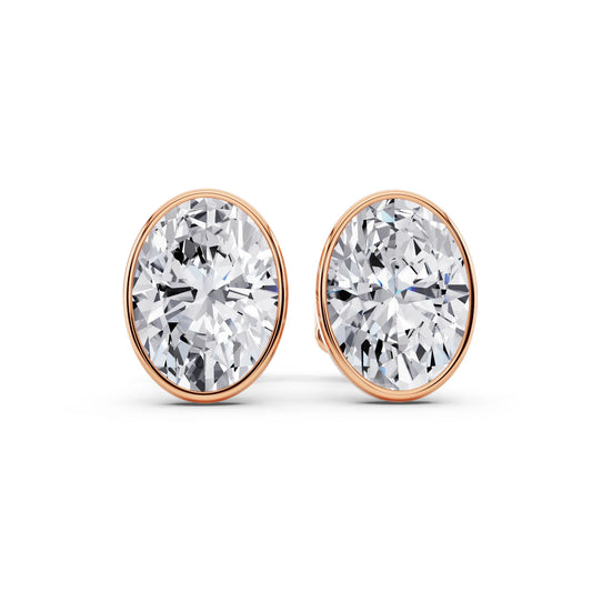 Rose Gold Martini Bezel Oval Lab Grown Diamond Stud Earrings, front view