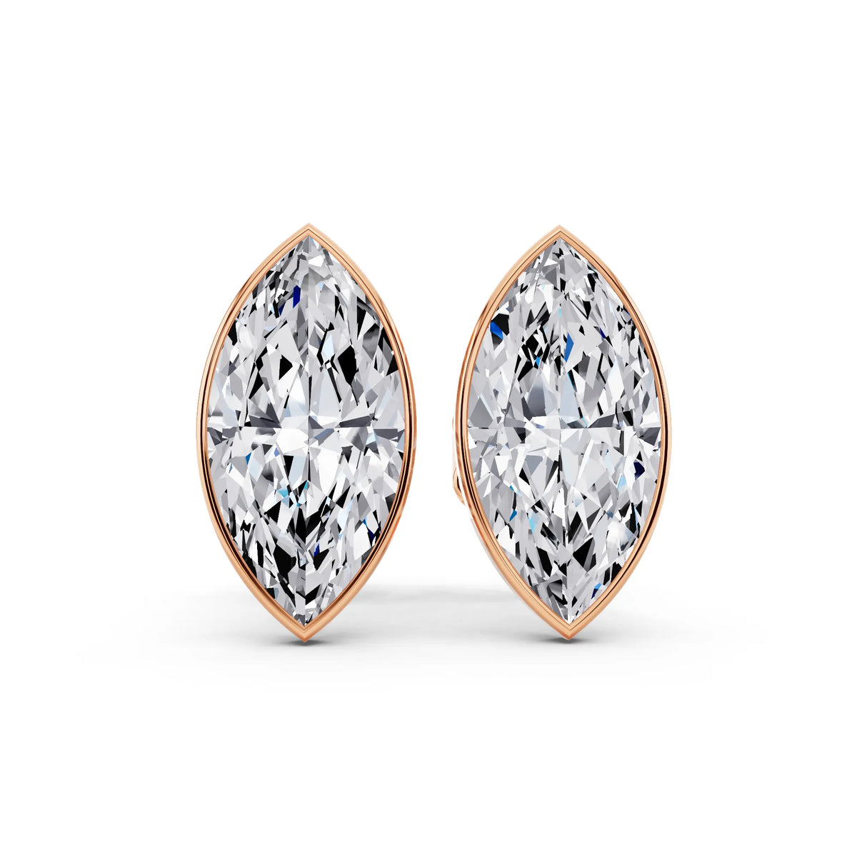 Rose Gold Martini Bezel Marquise Lab Grown Diamond Stud Earrings, front view