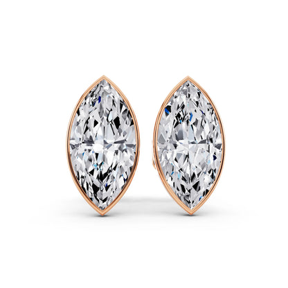 Rose Gold Martini Bezel Marquise Lab Grown Diamond Stud Earrings, front view