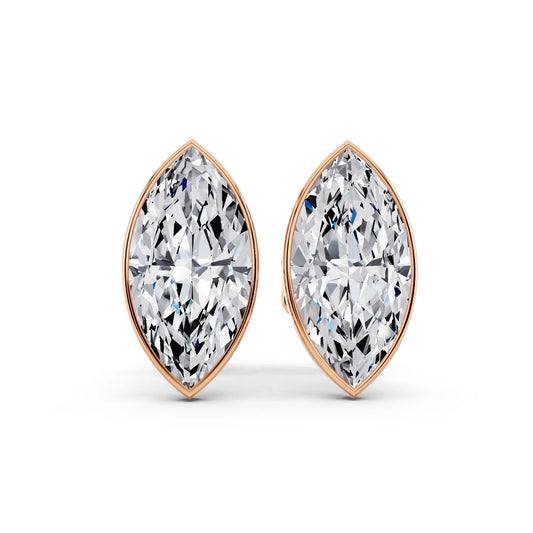 Rose Gold Martini Bezel Marquise Lab Grown Diamond Stud Earrings, front view