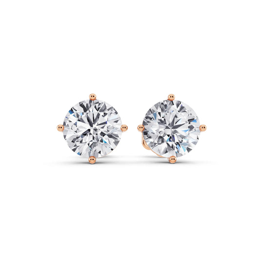 Rose Gold Martini Round Lab Grown Diamond Stud Earrings, front view