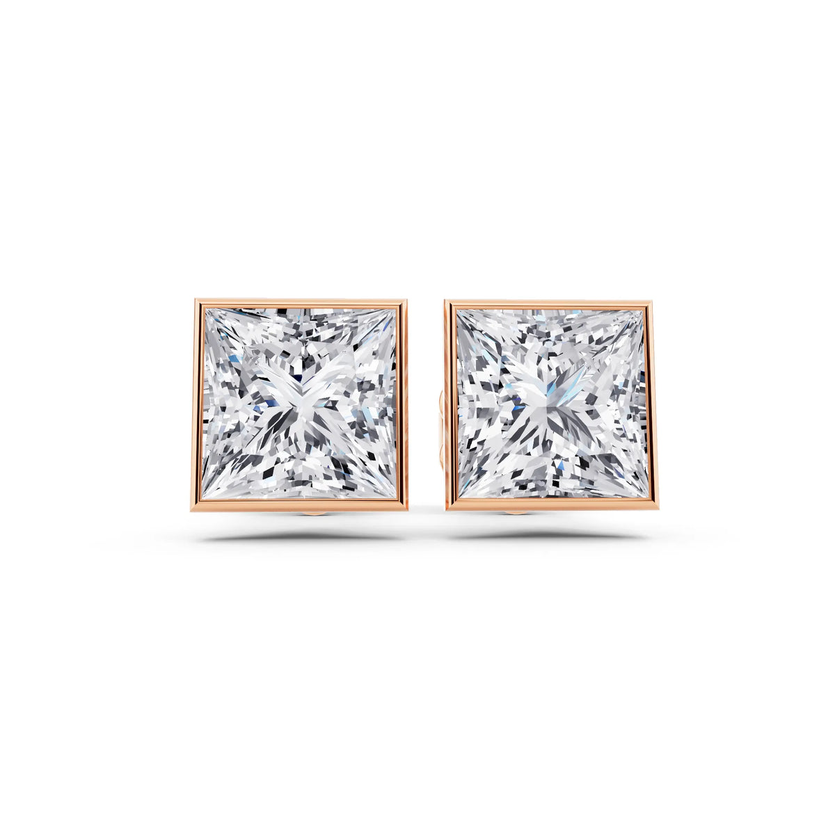 Rose Gold Martini Bezel Princess Lab Grown Diamond Stud Earrings, front view