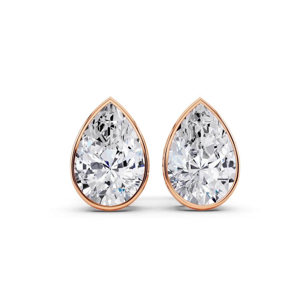 Rose Gold Bezel Pear Lab Grown Diamond Stud Earrings, front view