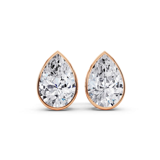 Rose Gold Bezel Pear Lab Grown Diamond Stud Earrings, front view
