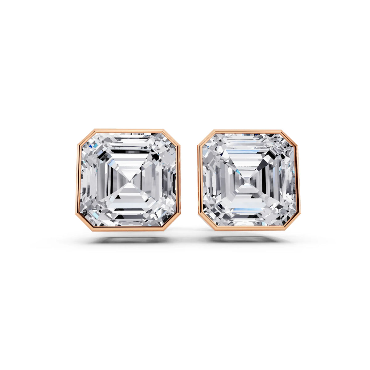 Rose Gold Bezel Asscher Lab Grown Diamond Stud Earrings, front view