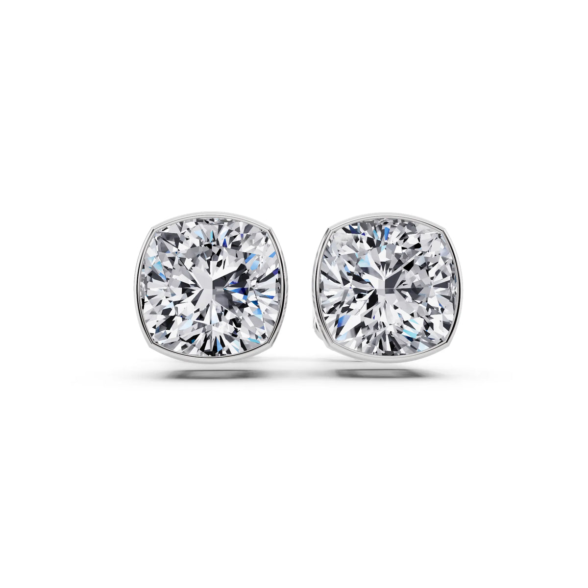 Bezel Cushion Lab Grown Diamond Stud Earrings, front view