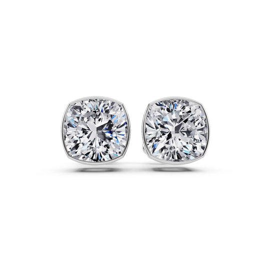 Bezel Cushion Lab Grown Diamond Stud Earrings, front view