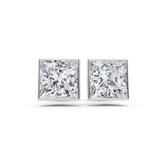 Martini Bezel Princess Lab Grown Diamond Stud Earrings, front view