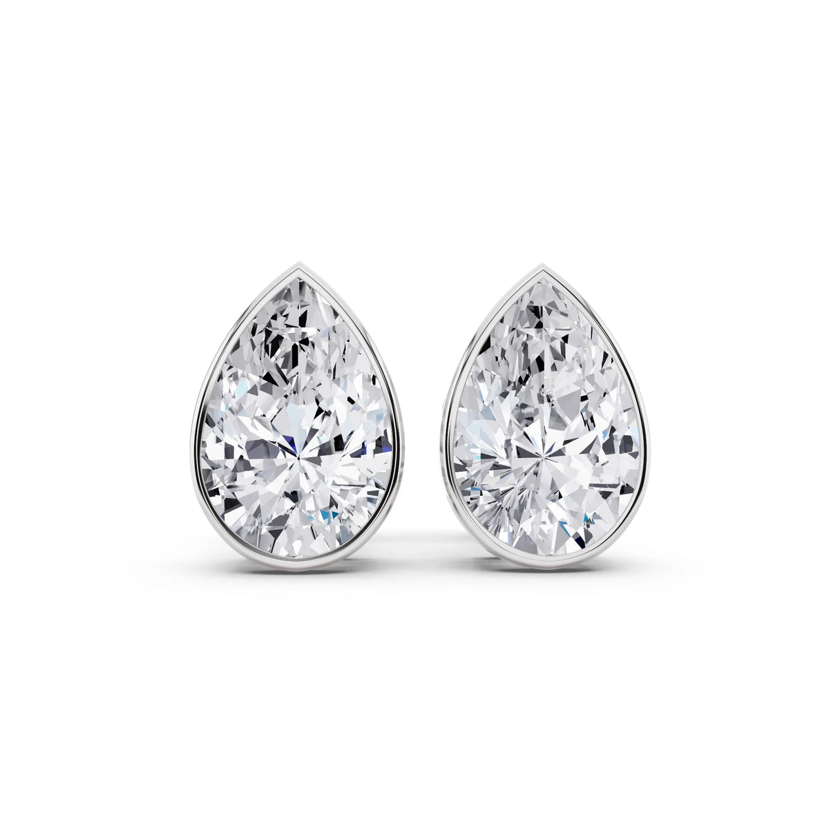 Bezel Pear Lab Grown Diamond Stud Earrings, front view