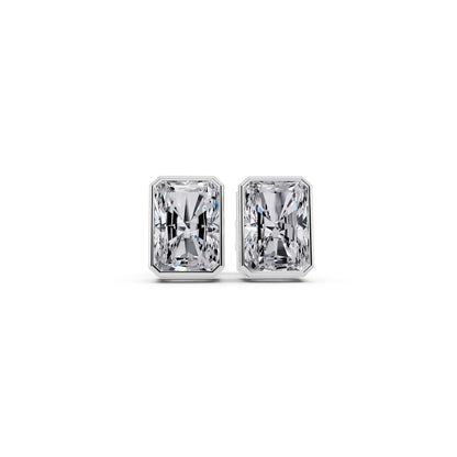 Bezel Radiant Lab Grown Diamond Stud Earrings, front view