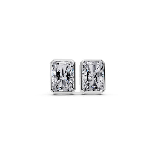 Bezel Radiant Lab Grown Diamond Stud Earrings, front view