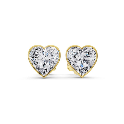 Yellow Gold Martini Bezel Heart Lab Grown Diamond Stud Earrings, front view