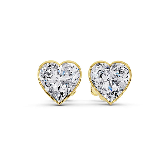 Yellow Gold Martini Bezel Heart Lab Grown Diamond Stud Earrings, front view
