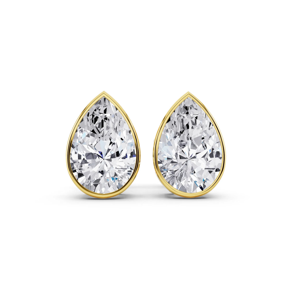 Yellow Gold Bezel Pear Lab Grown Diamond Stud Earrings, front view