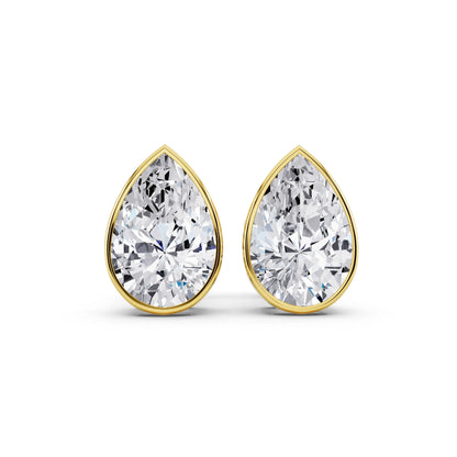 Yellow Gold Bezel Pear Lab Grown Diamond Stud Earrings, front view