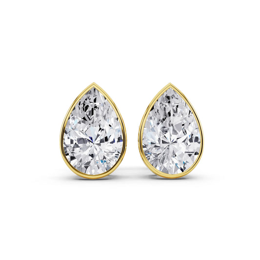 Yellow Gold Bezel Pear Lab Grown Diamond Stud Earrings, front view