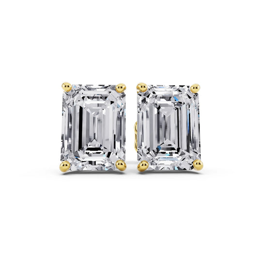 Yellow Gold Martini Emerald Lab Grown Diamond Stud Earrings, front view