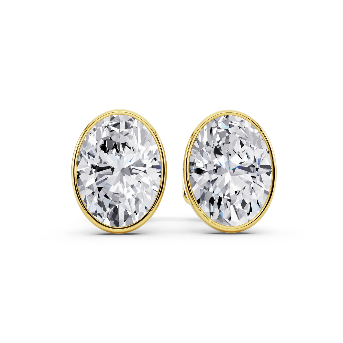 Yellow Gold Martini Bezel Oval Lab Grown Diamond Stud Earrings, front view