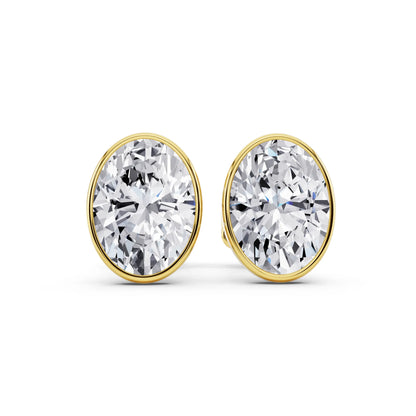 Yellow Gold Martini Bezel Oval Lab Grown Diamond Stud Earrings, front view