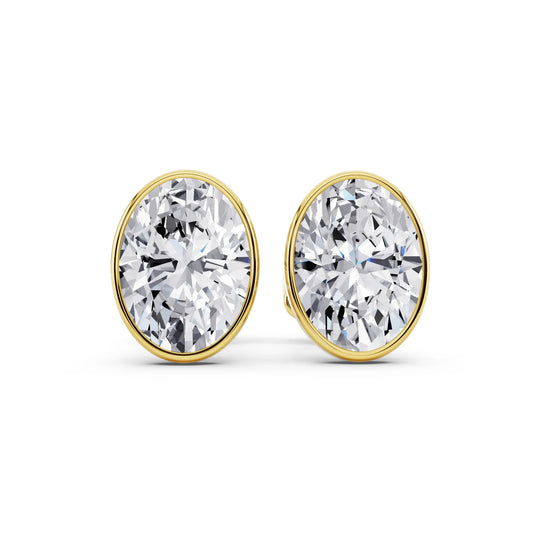 Yellow Gold Martini Bezel Oval Lab Grown Diamond Stud Earrings, front view