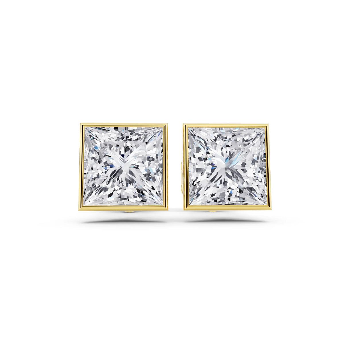 Yellow Gold Martini Bezel Princess Lab Grown Diamond Stud Earrings, front view
