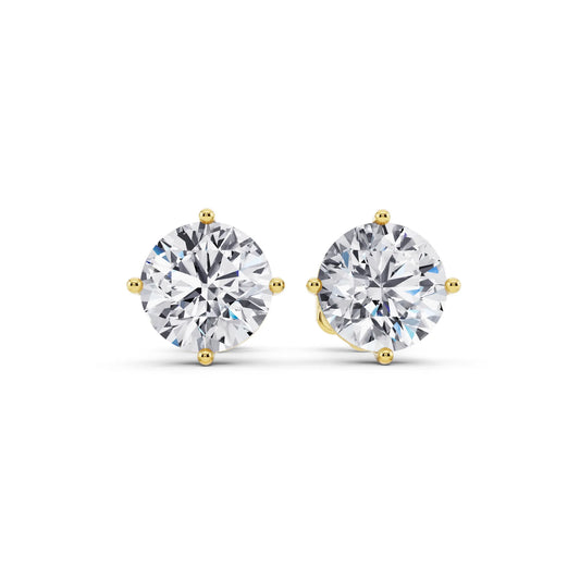 Yellow Gold Martini Round Lab Grown Diamond Stud Earrings, front view