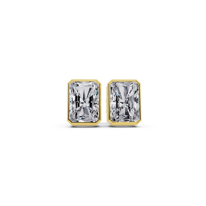 Yellow Gold Bezel Radiant Lab Grown Diamond Stud Earrings, front view
