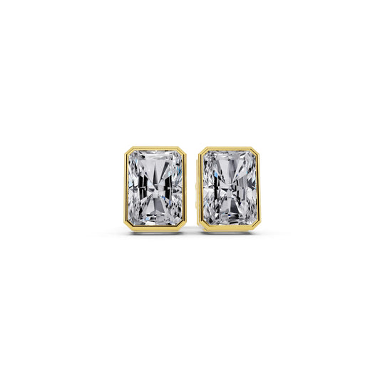 Yellow Gold Bezel Radiant Lab Grown Diamond Stud Earrings, front view