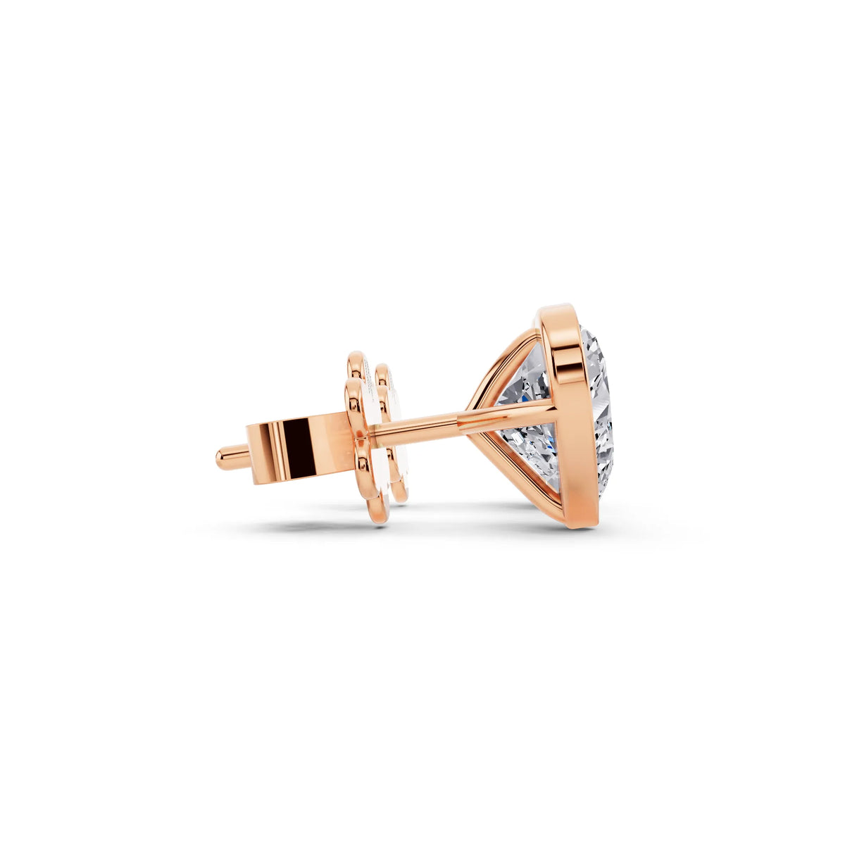 Rose Gold Martini Bezel Heart Lab Grown Diamond Stud Earrings, side view