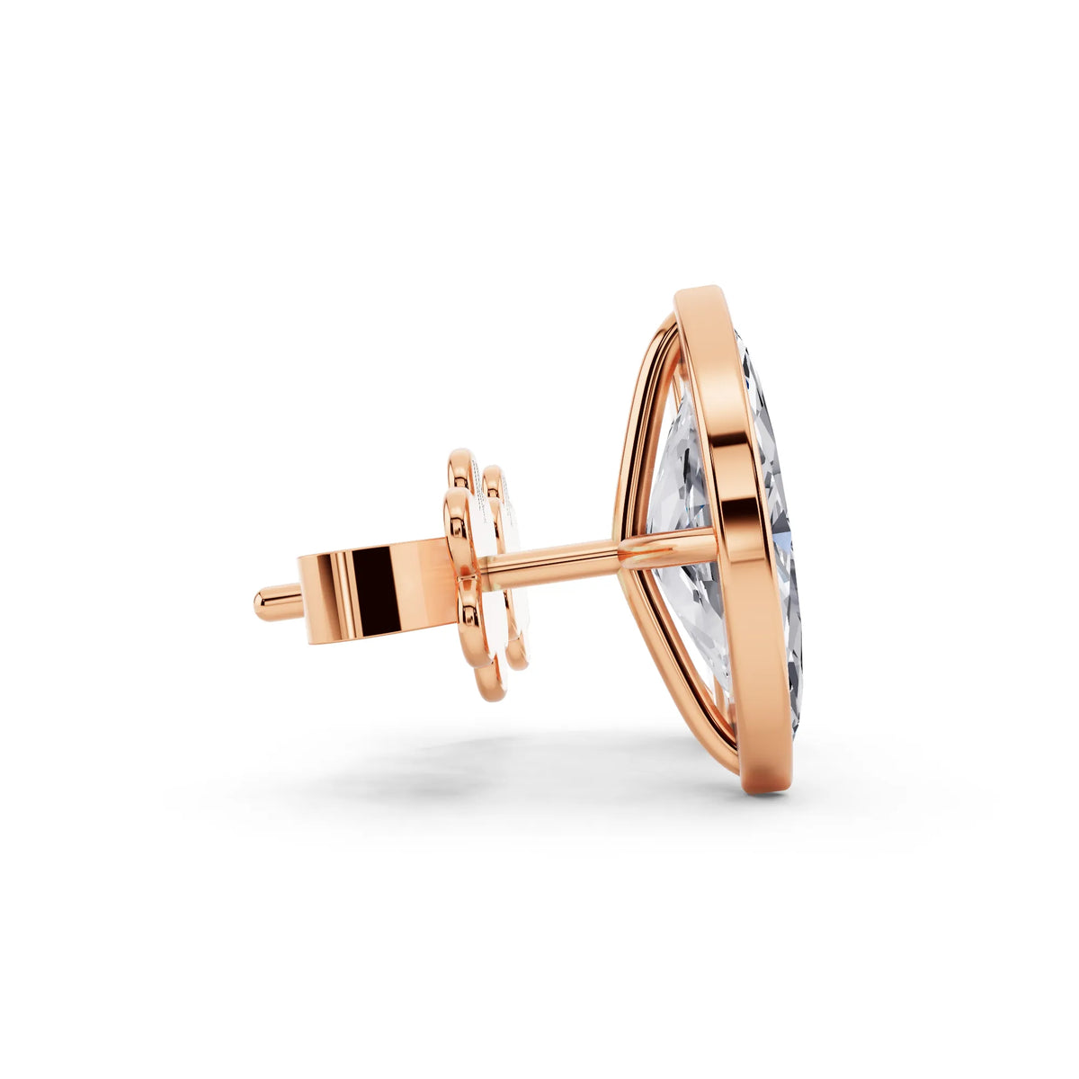 Rose Gold Martini Bezel Marquise Lab Grown Diamond Stud Earrings, side view