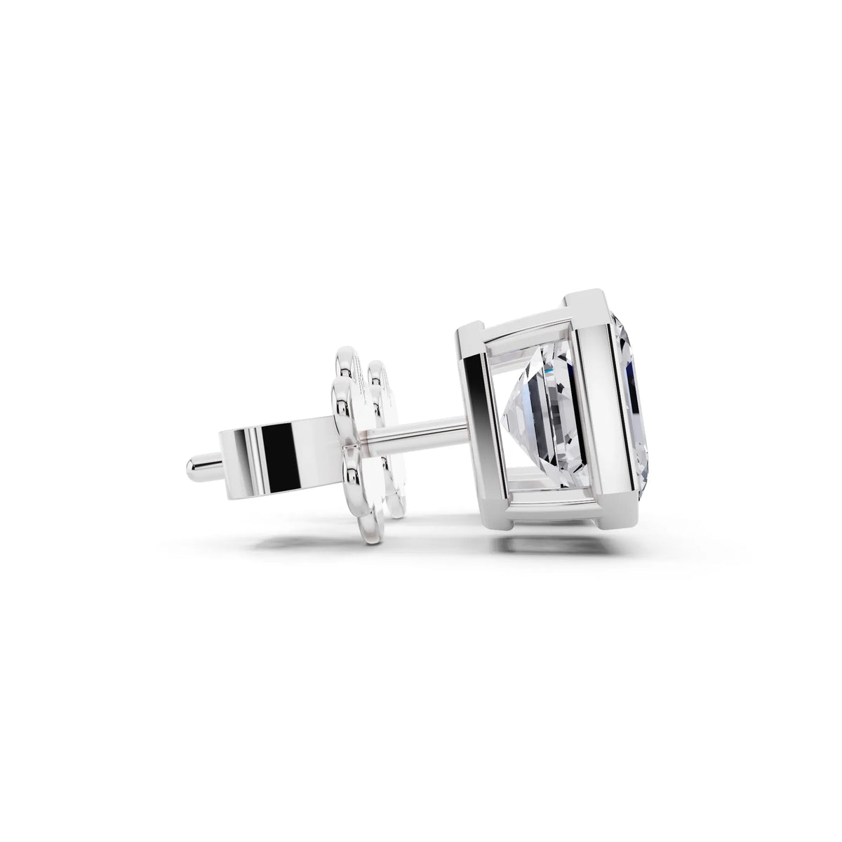 Bezel Asscher Lab Grown Diamond Stud Earrings, side view