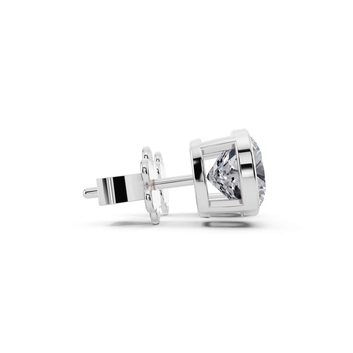 Bezel Cushion Lab Grown Diamond Stud Earrings, side view