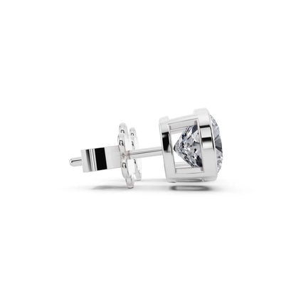 Bezel Cushion Lab Grown Diamond Stud Earrings, side view